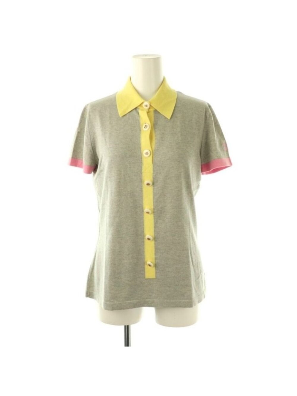 Chanel 08 P Bicolor Knit Polo Short Sleeve 38 Gray hk OS